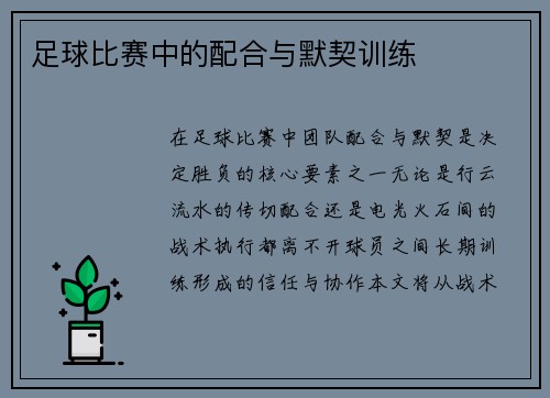 足球比赛中的配合与默契训练
