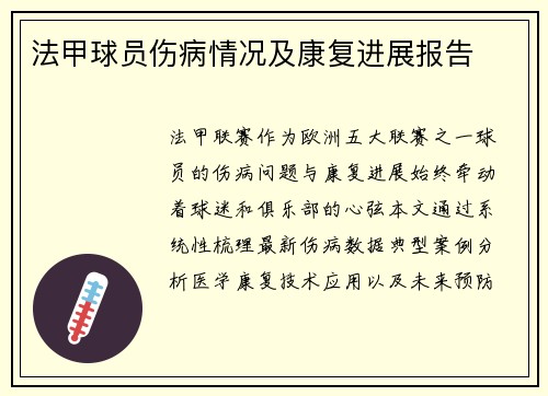 法甲球员伤病情况及康复进展报告